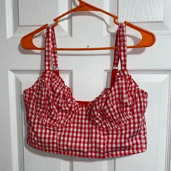 Colsie Red and White Gingham crop top bralette - Picture 2 of 5